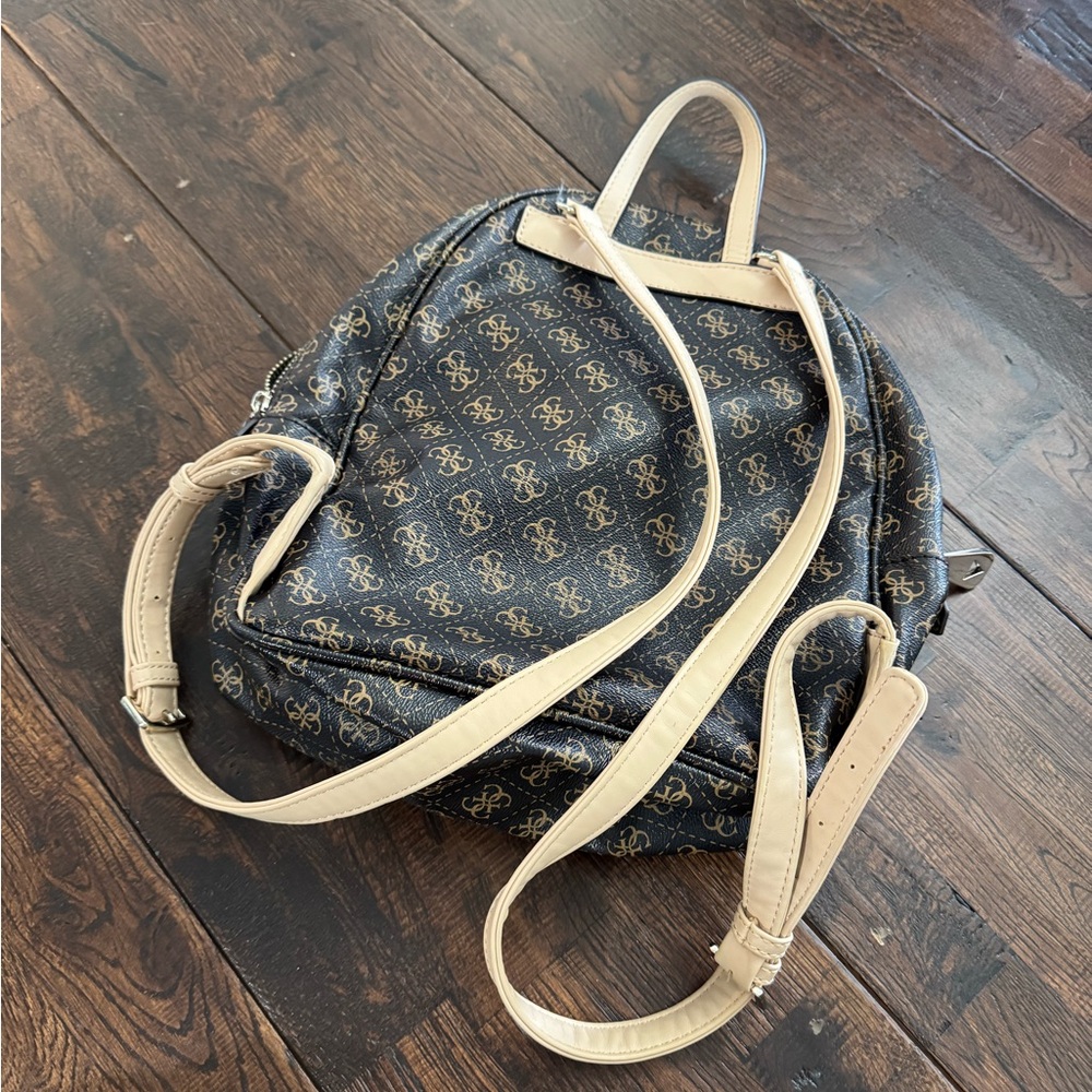 GUESS Monogram Leather Backpack in Brown and Tan - Picture 11 of 16